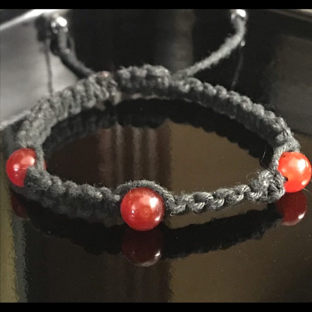 XS Ruby Shambala Style Black Hemp Bracelet